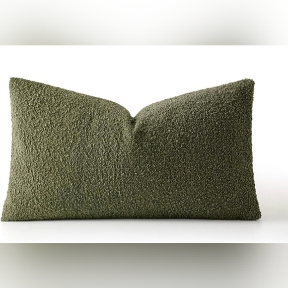 Olive Green Boucle Throw Pillow Cover 20x12 - Picture 2 of 4